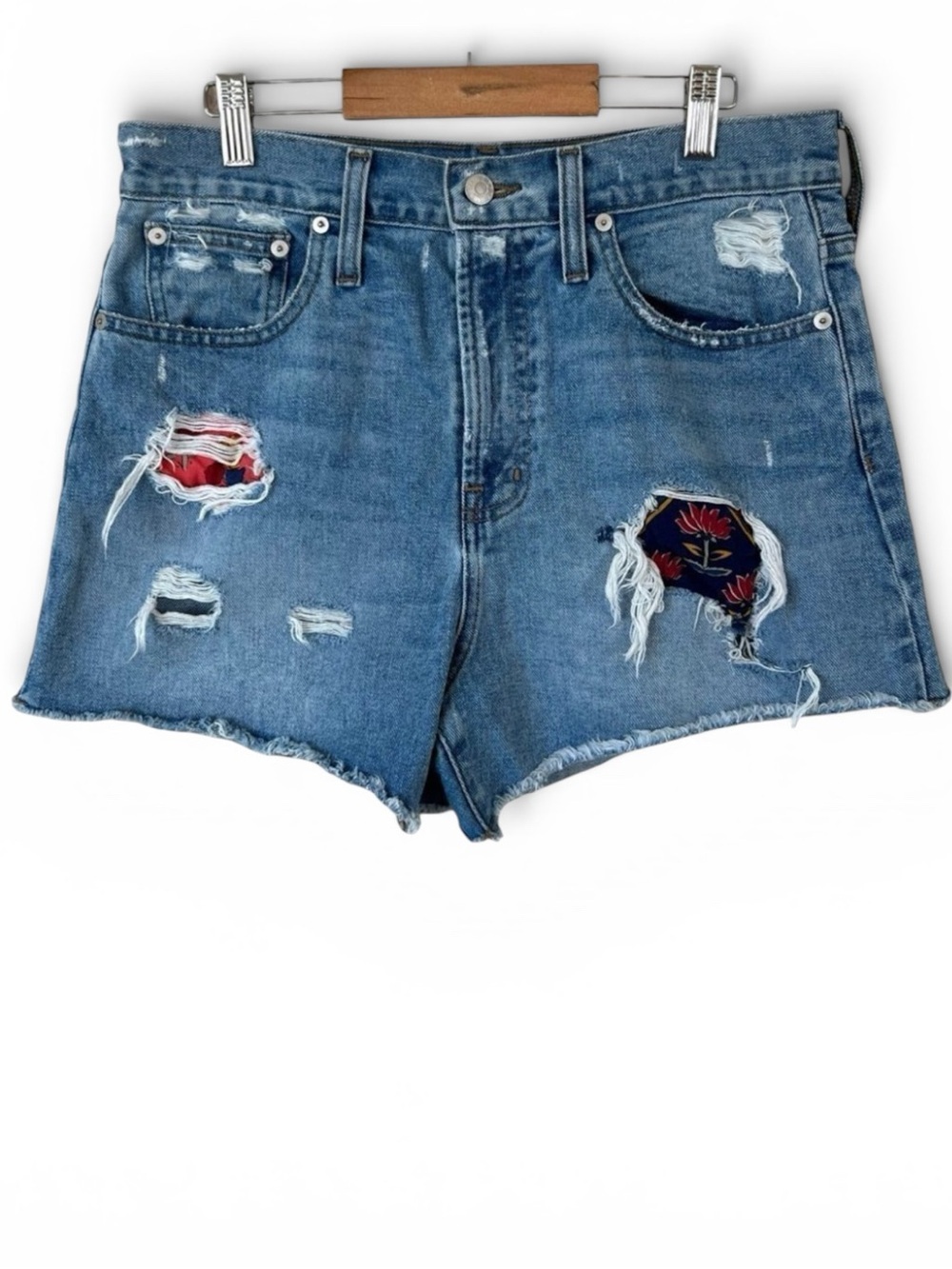 madewell | the perfect jean short distressed re/done patchwork shorts